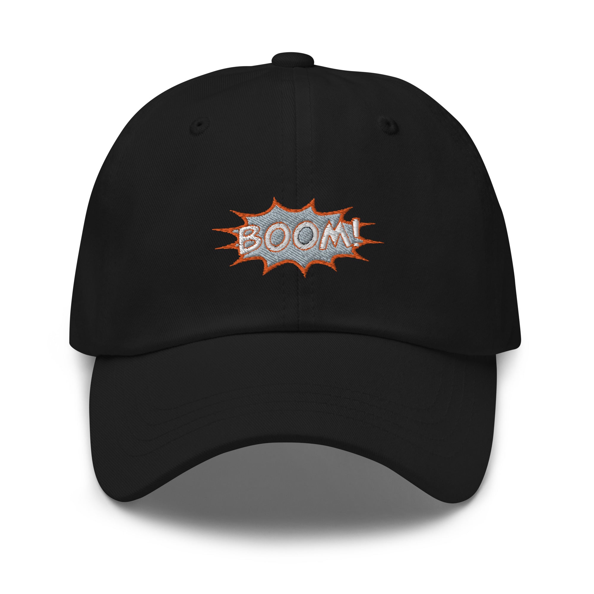 Black adjustable hat featuring the word &