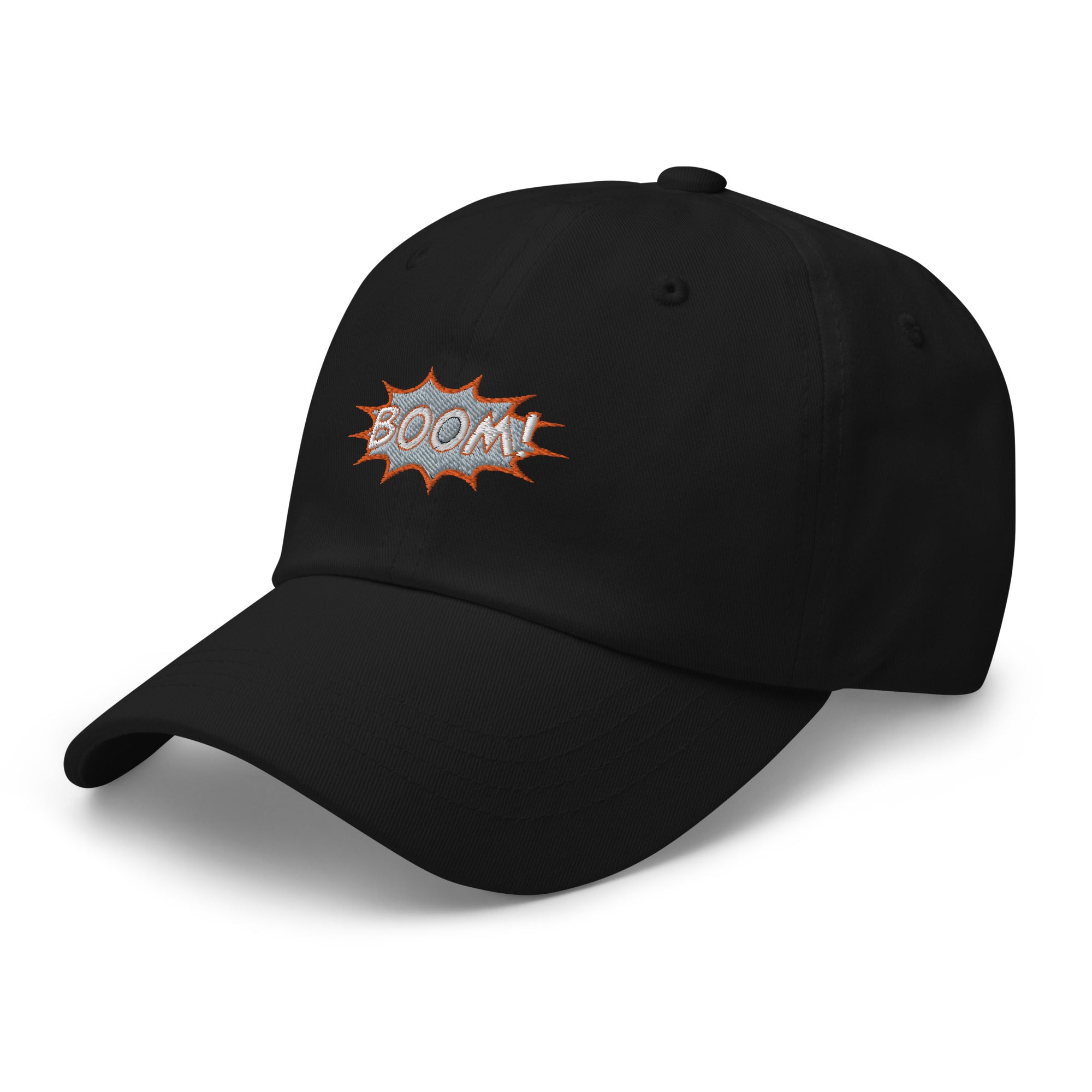 Black adjustable hat featuring the word &