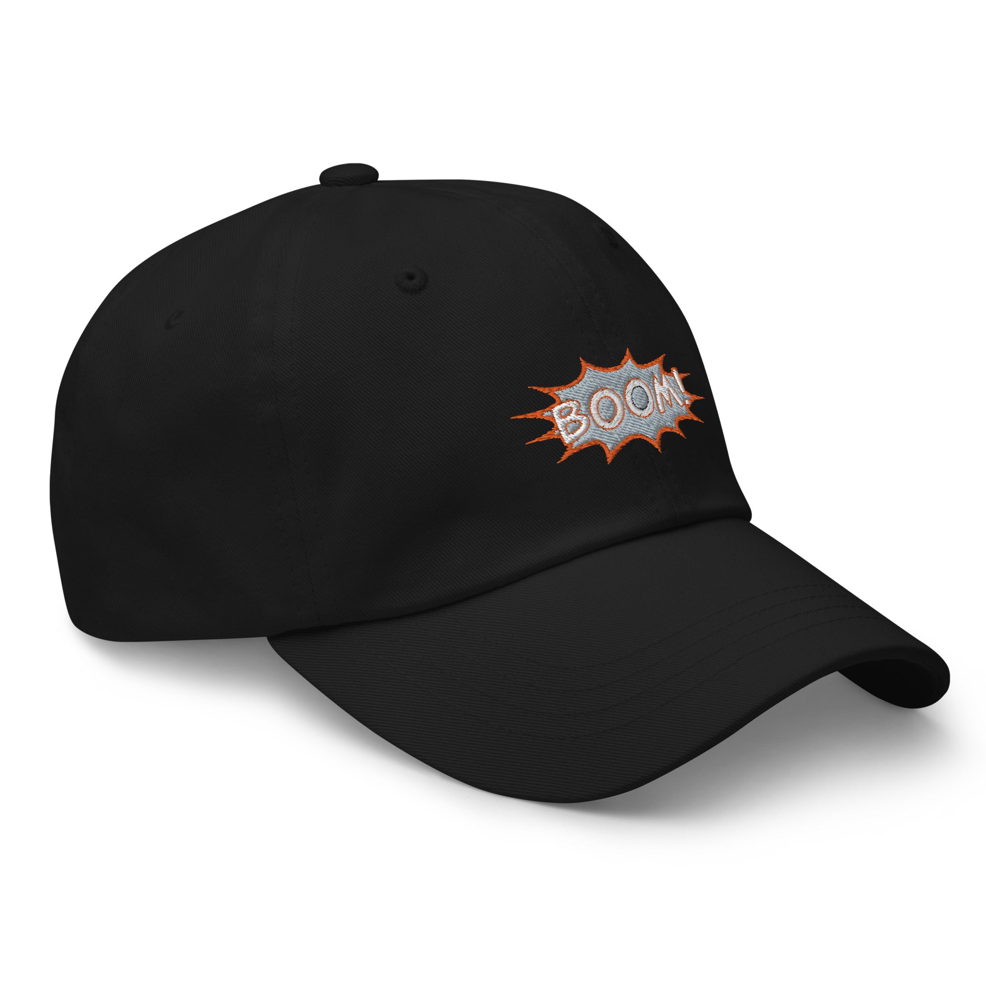 Black adjustable hat featuring the word &