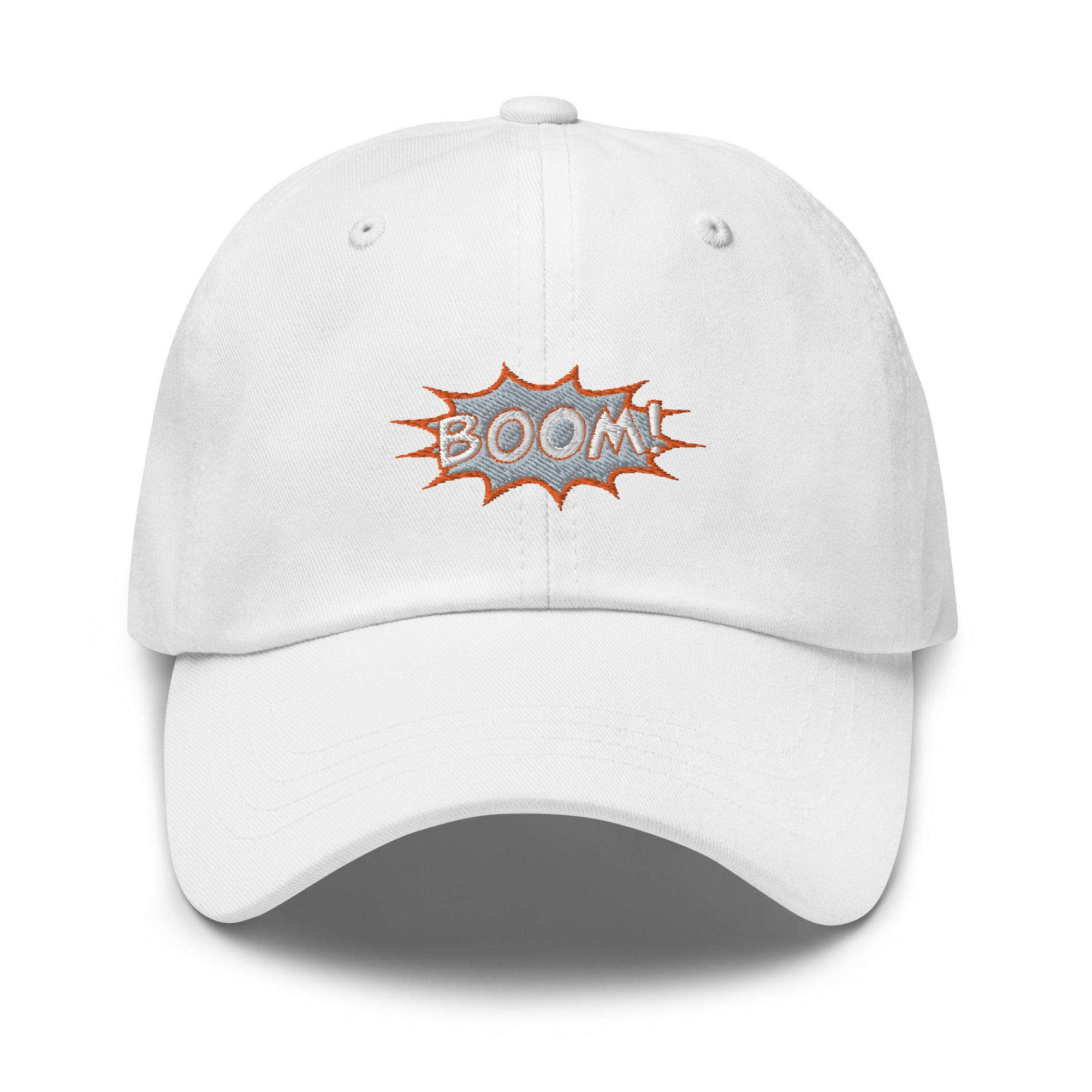 White adjustable hat adorned with the word &